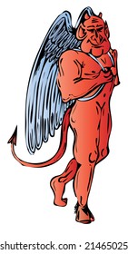 Red devil with nice smile and angel's wings