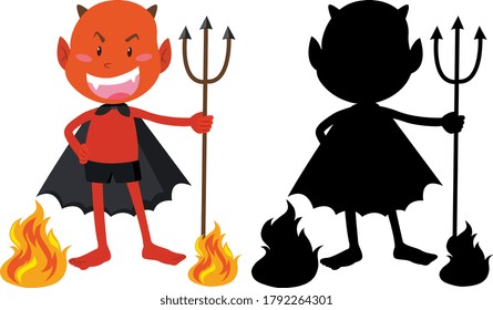 Red devil on fire with its silhouette illustration