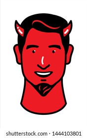 Red Devil. Portrait of a demon with red skin and horns. A demon from hell with an individual mood. Vector illustration in trendy style for banner or card.