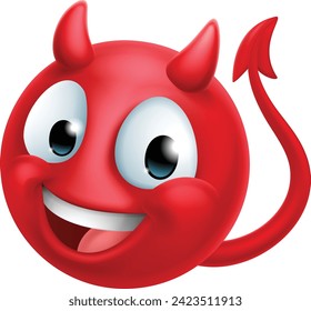 A red devil or satan emoji emoticon man face cartoon icon mascot.