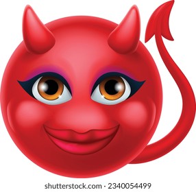 A red devil or satan emoticon female woman face cartoon icon mascot.