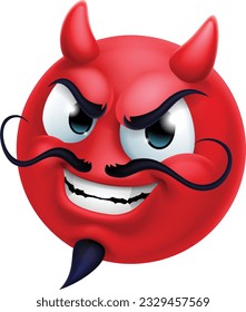 A red devil or satan emoticon man face cartoon icon mascot.