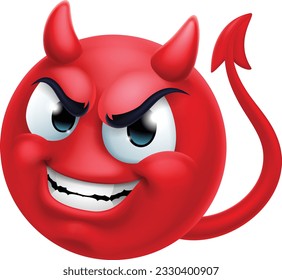 A red devil or satan emoticon man face cartoon icon mascot.