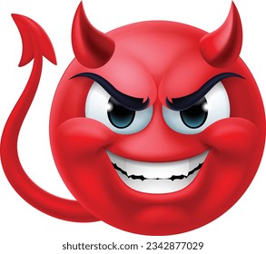 Un demonio rojo o un emoticono satánico se enfrentan a una mascota de dibujos animados.