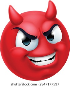 A red devil or satan emoticon man face cartoon icon mascot.