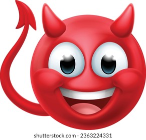 Un demonio rojo o un emoticono satánico se enfrentan a una mascota de dibujos animados.