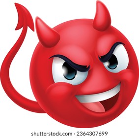 Un demonio rojo o un emoticono satánico se enfrentan a una mascota de dibujos animados.