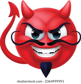 A red devil or satan emoticon man face cartoon icon mascot.