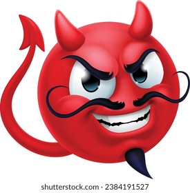 A red devil or satan emoticon man face cartoon icon mascot.