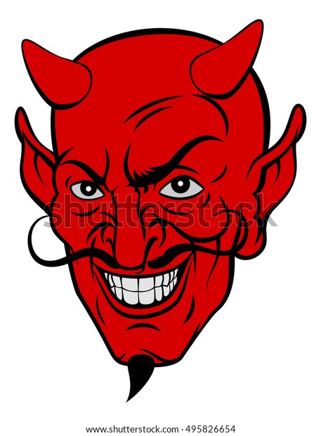 角とヤギひげを持つ赤悪魔のサタンまたはルシファーの悪魔の漫画の顔 のベクター画像素材 ロイヤリティフリー