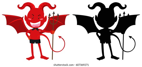 Red devil and its silhouette illustration