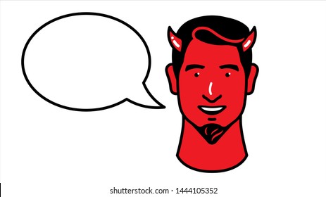 Red Devil with speech bubble. Vector illustration for presentation. Modern style.