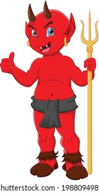 red devil thumbs up and holding trident cartoon