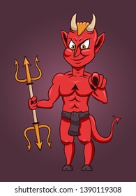 Red devil with trident in cartoon style