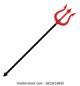 Red Devil Trident, Pitchfork, Halloween Day Celebration Costume Weapon Isolated On White Background