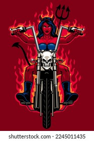 Red Devil Woman Riding on the Motorcycle