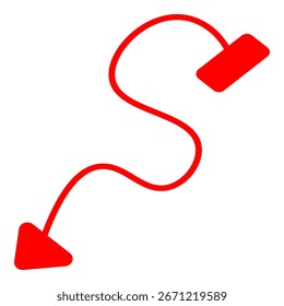 Seta diagonal vermelha apontando para baixo à esquerda, simbolizando declínio, movimento ou direção.