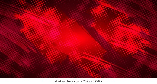 Red diagonal geometric shape with grunge halftone. Modern fiber textured vector Illustration