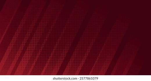 Red diagonal geometric shape with halftone. Modern fiber textured vector