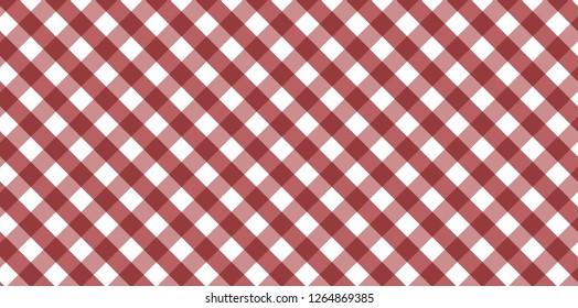 Red diagonal Gingham pattern. Texture from rhombus/squares for - plaid, tablecloths, clothes, shirts, dresses, paper, bedding, blankets, quilts and other textile products. Vector illustration. 