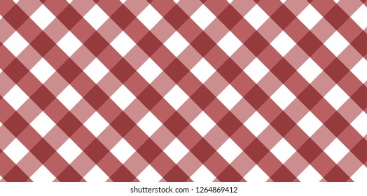 Red diagonal Gingham pattern. Texture from rhombus/squares for - plaid, tablecloths, clothes, shirts, dresses, paper, bedding, blankets, quilts and other textile products. Vector illustration. 