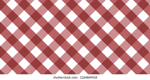 Red diagonal Gingham pattern. Texture from rhombus/squares for - plaid, tablecloths, clothes, shirts, dresses, paper, bedding, blankets, quilts and other textile products. Vector illustration. 