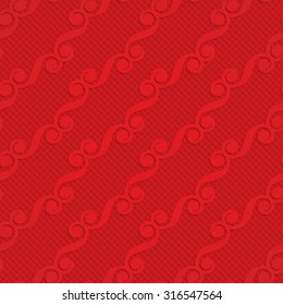 Red diagonal monogram on checkered background.Seamless geometric background. 3D layered and textured pattern with realistic shadow and cut out effect.