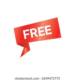 A red, diagonally-oriented speech bubble displays the word "FREE" in bold white letters, against a stark white background, creating a promotional, attention-grabbing effect.