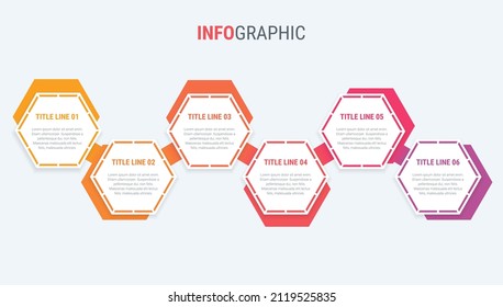 Red diagram, infographic template. Timeline with 6 options. Honeycomb  workflow process for business. Vector design.