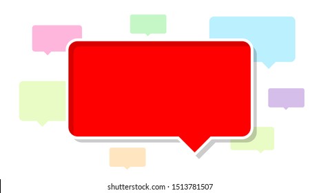 red dialog frame for copy space, speech bubble red, speech dialog red talk on colorful and white background, template empty balloon speech for copy space text, simple announcement sign for say chat
