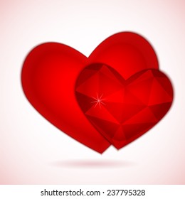 Red diamond abstract heart isolated on a white background. Vector format for valentine or wedding concept.