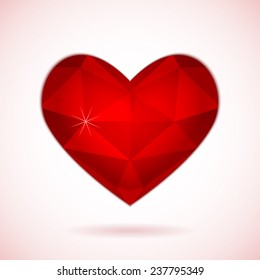 Red diamond abstract heart isolated on a white background. Vector format for valentine or wedding concept.