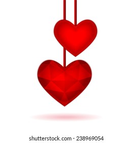 Red diamond abstract heart isolated on a white background. Vector illustration for valentine or wedding