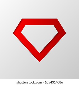 Red diamond from cut paper with shadow. Vector illustration. Abstract diamond cut from paper