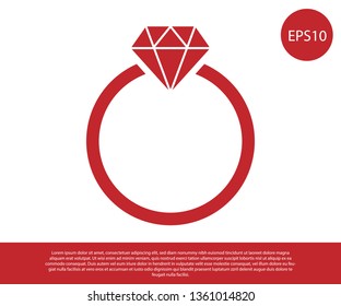 Red Diamond engagement ring icon isolated on white background. Vector Illustration