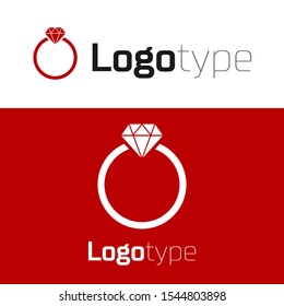Red Diamond engagement ring icon isolated on white background. Logo design template element. Vector Illustration
