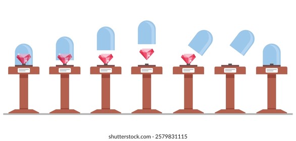 Red Diamond in glass display set vector illustration