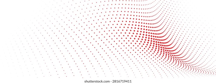 Red diamond halftone wavy pattern creating a dynamic abstract motion background