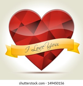 Red diamond Heart with gold ribbon and I LOVE YOU message for your partner.