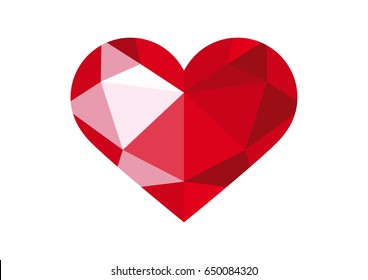 Red diamond heart shape icon vector. Beautiful polygonal graphic red heart design element isolated on a white background