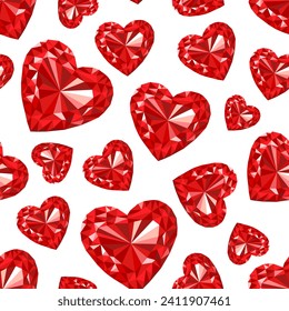 Red diamond hearts isolated on a white background. Transparent background. Seamless pattern for Valentine's Day. EPS 10.