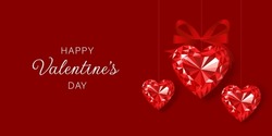 Red Diamond Hearts On A Red Background. Happy Valentine's Day Greeting Banner. EPS 10.