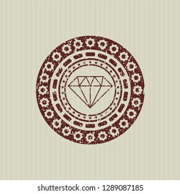 Red diamond icon inside distress with rubber seal texture