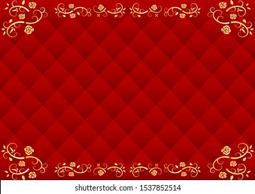 red diamond kilt pattern background with golden floral frame