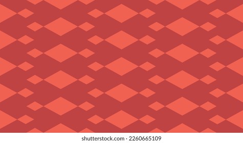 Red diamond pattern, rhomb carpet texture in top view. Seamless joker texture. Printing on fabric. Vector background