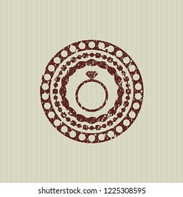 Red diamond ring icon with rubber seal texture