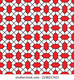 Red diamond shape and diagonal line pattern on white background. Linked diagonal line and hexagon shape. Multicolor lattice pattern on white background.