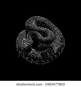 red diamondback rattlesnake hand drawing vector isolated on black background.