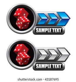 red dice blue and white arrow nameplates