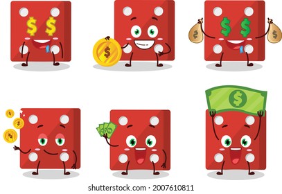 Red dice cartoon character with cute emoticon bring money. Vector illustration